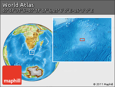 Physical Location Map of the Area around 40° 32' 39" S, 25° 34' 30" E