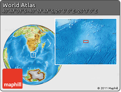 Physical Location Map of the Area around 40° 32' 39" S, 25° 34' 30" E