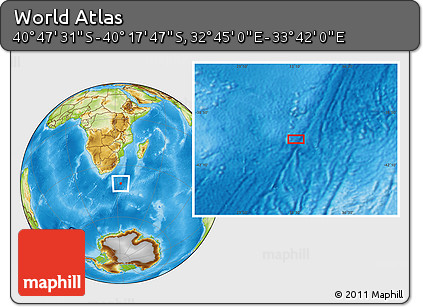 Physical Location Map of the Area around 40° 32' 39" S, 33° 13' 30" E