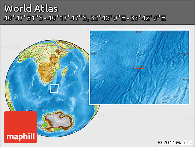 Physical Location Map of the Area around 40° 32' 39" S, 33° 13' 30" E