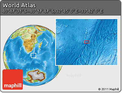 Physical Location Map of the Area around 40° 32' 39" S, 33° 13' 30" E