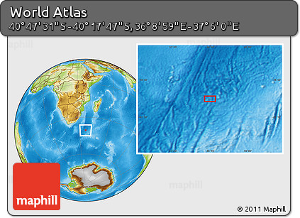 Physical Location Map of the Area around 40° 32' 39" S, 36° 37' 30" E