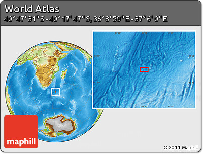 Physical Location Map of the Area around 40° 32' 39" S, 36° 37' 30" E