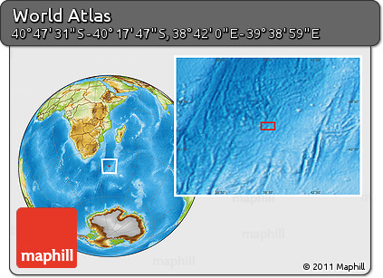 Physical Location Map of the Area around 40° 32' 39" S, 39° 10' 29" E