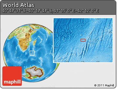 Physical Location Map of the Area around 40° 32' 39" S, 41° 43' 30" E