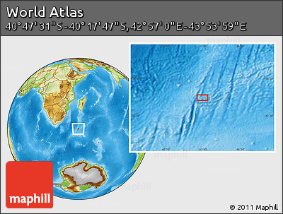 Physical Location Map of the Area around 40° 32' 39" S, 43° 25' 29" E