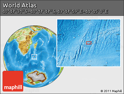 Physical Location Map of the Area around 40° 32' 39" S, 44° 16' 29" E