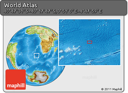 Physical Location Map of the Area around 40° 32' 39" S, 4° 19' 30" E