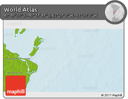 Physical 3D Map of the Area around 40° 32' 39" S, 61° 58' 30" W