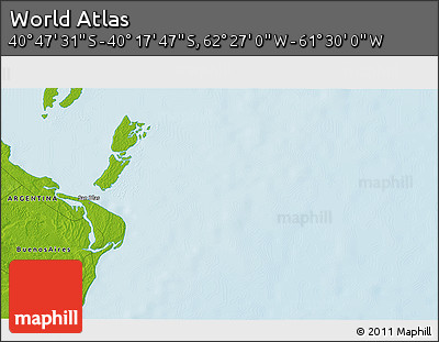 Physical 3D Map of the Area around 40° 32' 39" S, 61° 58' 30" W
