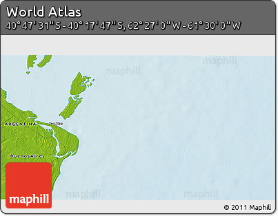 Physical 3D Map of the Area around 40° 32' 39" S, 61° 58' 30" W