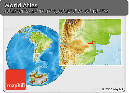 Physical Location Map of the Area around 40° 32' 39" S, 66° 13' 29" W