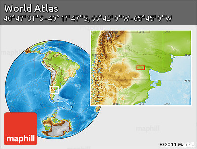Physical Location Map of the Area around 40° 32' 39" S, 66° 13' 29" W