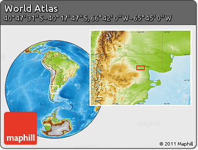 Physical Location Map of the Area around 40° 32' 39" S, 66° 13' 29" W