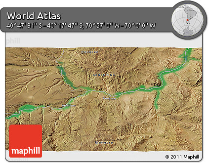Satellite 3D Map of the Area around 40° 32' 39" S, 70° 28' 29" W