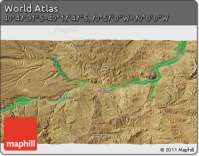 Satellite 3D Map of the Area around 40° 32' 39" S, 70° 28' 29" W