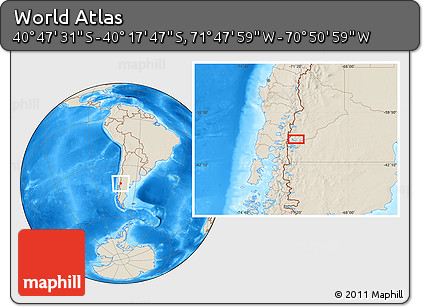 Shaded Relief Location Map of the Area around 40° 32' 39" S, 71° 19' 29" W