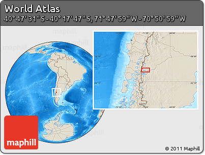 Shaded Relief Location Map of the Area around 40° 32' 39" S, 71° 19' 29" W