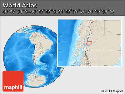 Shaded Relief Location Map of the Area around 40° 32' 39" S, 71° 19' 29" W