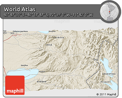 Shaded Relief 3D Map of the Area around 40° 32' 39" S, 72° 10' 30" W