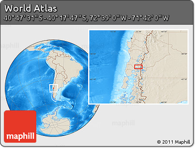 Shaded Relief Location Map of the Area around 40° 32' 39" S, 72° 10' 30" W
