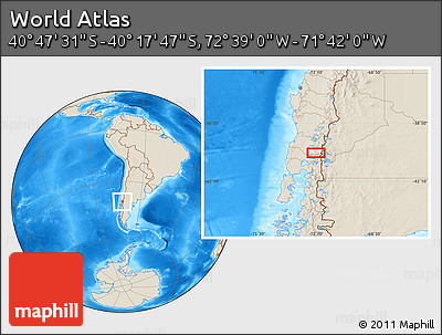Shaded Relief Location Map of the Area around 40° 32' 39" S, 72° 10' 30" W