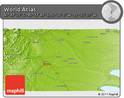 Physical 3D Map of the Area around 40° 32' 39" S, 73° 1' 30" W