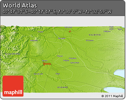 Physical 3D Map of the Area around 40° 32' 39" S, 73° 1' 30" W