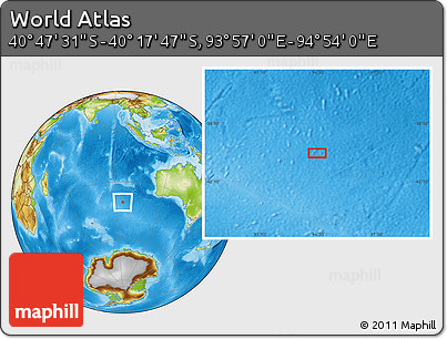Physical Location Map of the Area around 40° 32' 39" S, 94° 25' 30" E