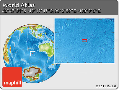Physical Location Map of the Area around 40° 32' 39" S, 99° 31' 30" E