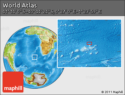 Physical Location Map of the Area around 40° 59' 12" S, 0° 55' 29" E