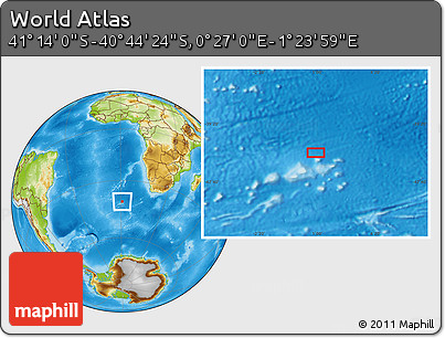 Physical Location Map of the Area around 40° 59' 12" S, 0° 55' 29" E