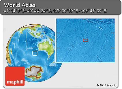 Physical Location Map of the Area around 40° 59' 12" S, 106° 19' 29" E