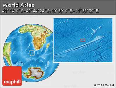 Physical Location Map of the Area around 40° 59' 12" S, 11° 7' 30" E