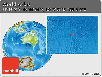 Physical Location Map of the Area around 40° 59' 12" S, 127° 34' 30" E