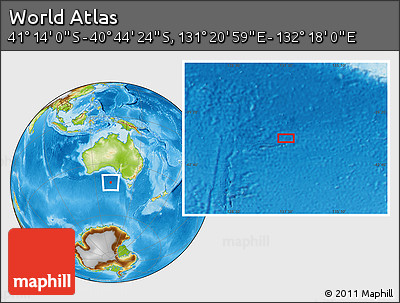 Physical Location Map of the Area around 40° 59' 12" S, 131° 49' 29" E