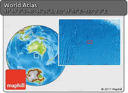 Physical Location Map of the Area around 40° 59' 12" S, 132° 40' 30" E