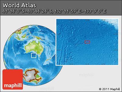 Physical Location Map of the Area around 40° 59' 12" S, 132° 40' 30" E