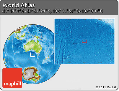 Physical Location Map of the Area around 40° 59' 12" S, 132° 40' 30" E