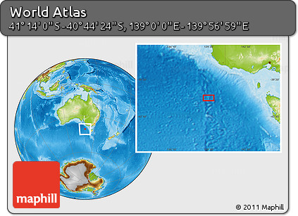 Physical Location Map of the Area around 40° 59' 12" S, 139° 28' 29" E