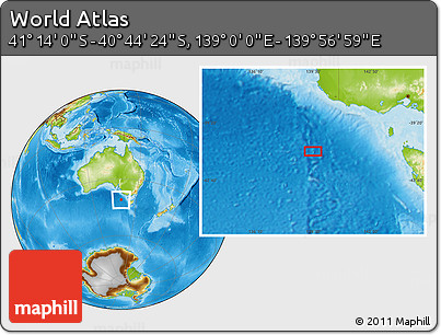 Physical Location Map of the Area around 40° 59' 12" S, 139° 28' 29" E