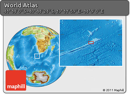 Physical Location Map of the Area around 40° 59' 12" S, 13° 40' 30" E