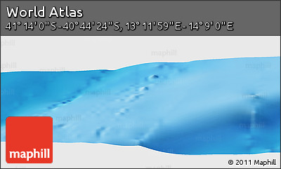 Physical Panoramic Map of the Area around 40° 59' 12" S, 13° 40' 30" E