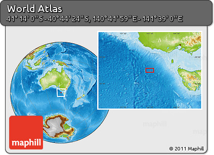 Physical Location Map of the Area around 40° 59' 12" S, 141° 10' 30" E