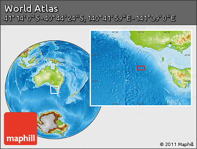 Physical Location Map of the Area around 40° 59' 12" S, 141° 10' 30" E