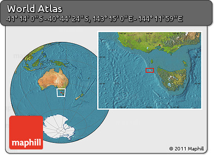 Satellite Location Map of the Area around 40° 59' 12" S, 143° 43' 29" E