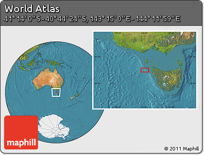 Satellite Location Map of the Area around 40° 59' 12" S, 143° 43' 29" E