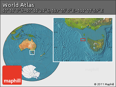 Satellite Location Map of the Area around 40° 59' 12" S, 143° 43' 29" E