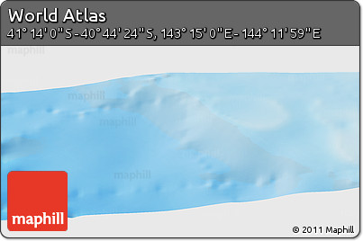 Physical Panoramic Map of the Area around 40° 59' 12" S, 143° 43' 29" E