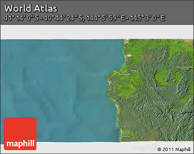 Satellite 3D Map of the Area around 40° 59' 12" S, 144° 34' 29" E